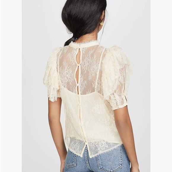 NWT Free People Secret Admirer Lace Blouse With attached cami size xs eggnog - Picture 3 of 6